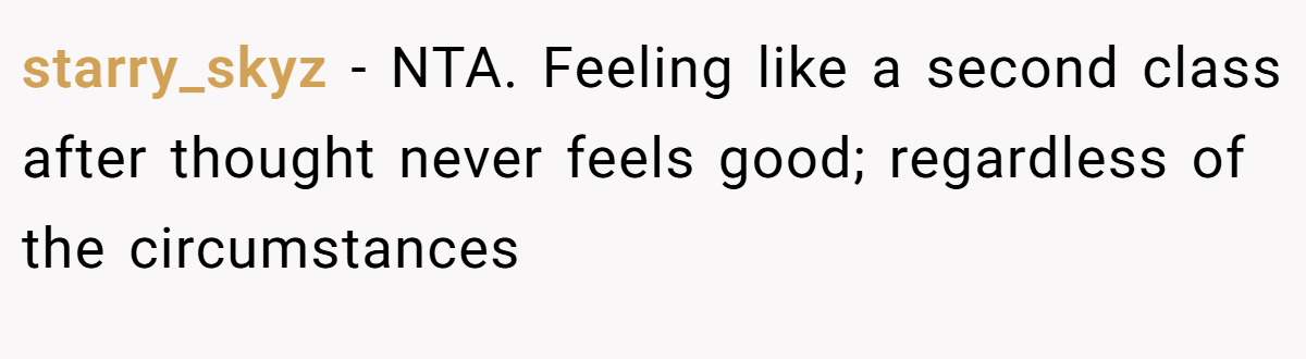 starry_skyz − NTA. Feeling like a second class after thought never feels good; regardless of the circumstances