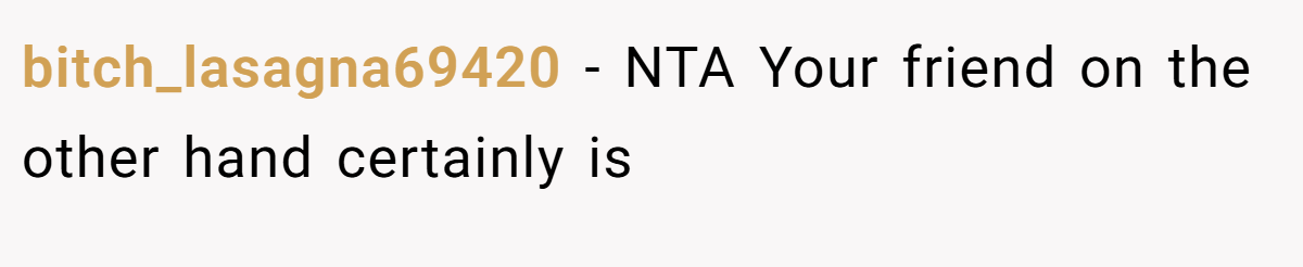 bitch_lasagna69420 − NTA Your friend on the other hand certainly is