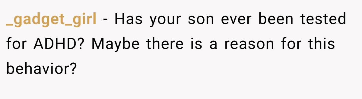 _gadget_girl − Has your son ever been tested for ADHD? Maybe there is a reason for this behavior?