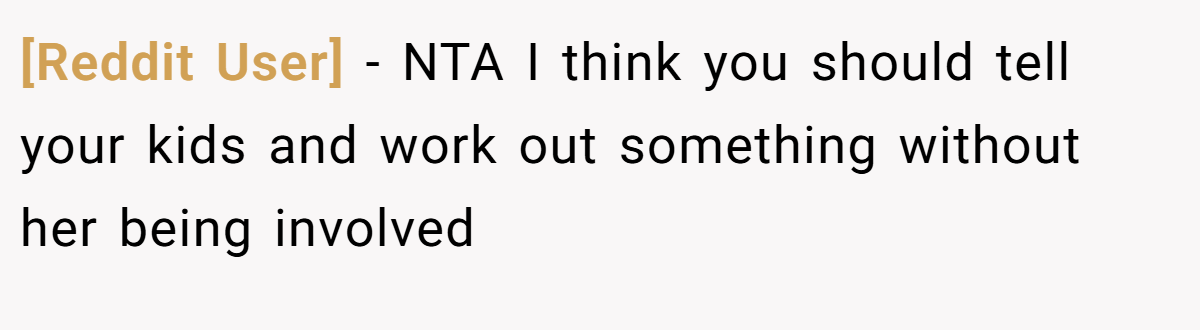 [Reddit User] − NTA I think you should tell your kids and work out something without her being involved