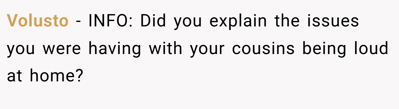 Volusto - INFO: Did you explain the issues you were having with your cousins being loud at home?