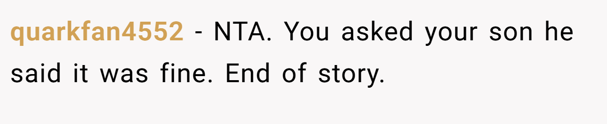 quarkfan4552 − NTA. You asked your son he said it was fine. End of story.
