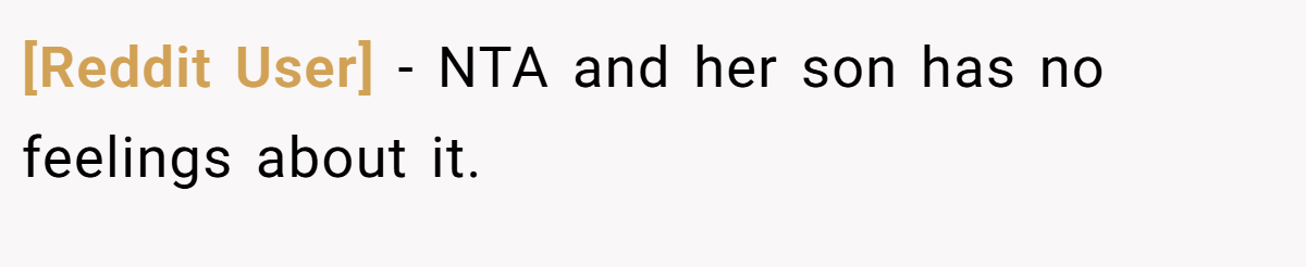 [Reddit User] - NTA and her son has no feelings about it.
