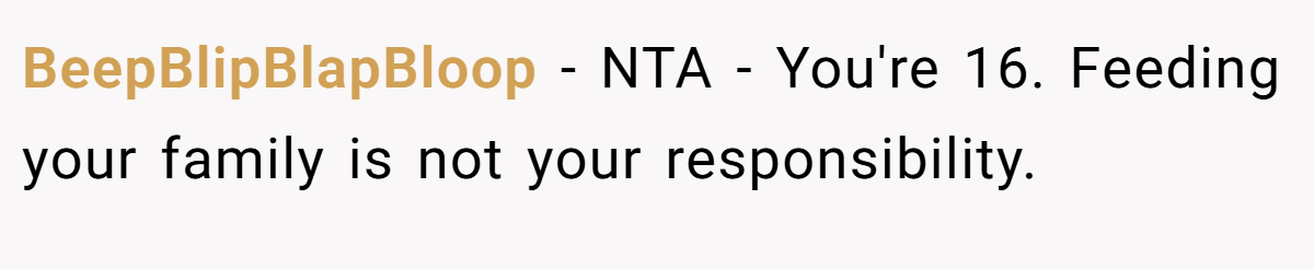 BeepBlipBlapBloop − NTA - You're 16. Feeding your family is not your responsibility.