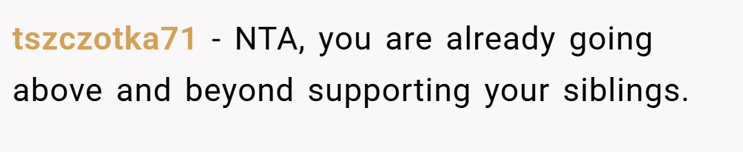 tszczotka71 − NTA, you are already going above and beyond supporting your siblings.