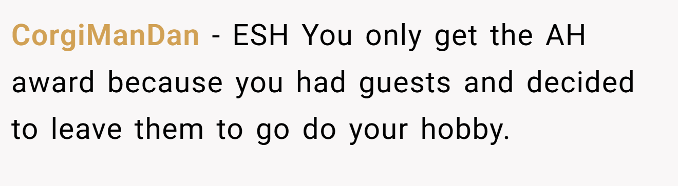 CorgiManDan - ESH You only get the AH award because you had guests and decided to leave them to go do your hobby.