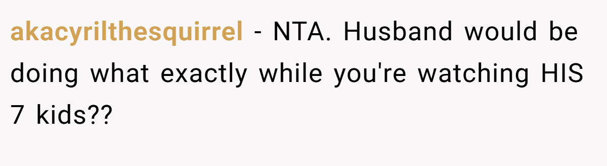 akacyrilthesquirrel - NTA. Husband would be doing what exactly while you're watching HIS 7 kids??