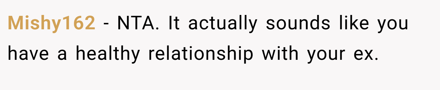 Mishy162 − NTA. It actually sounds like you have a healthy relationship with your ex.