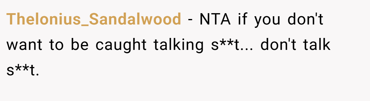 Thelonius_Sandalwood − NTA if you don't want to be caught talking s**t... don't talk s**t.