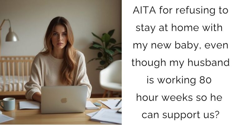 AITA for refusing to stay at home with my new baby, even though my husband is working 80 hour weeks so he can support us?