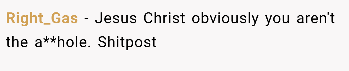 Right_Gas − Jesus Christ obviously you aren't the a**hole. Shitpost