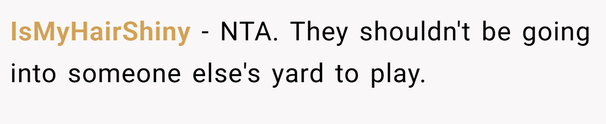 IsMyHairShiny − NTA. They shouldn't be going into someone else's yard to play.