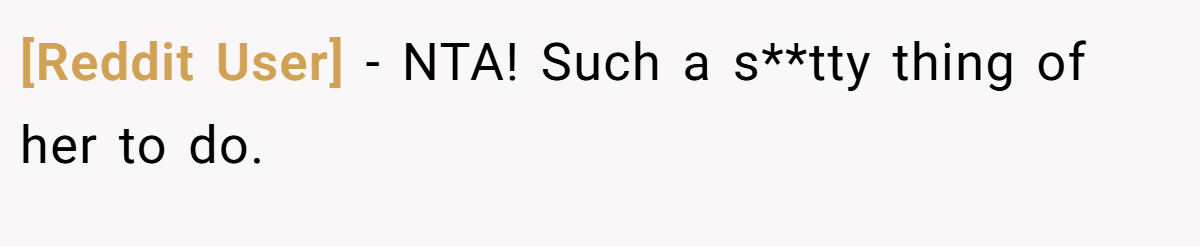 [Reddit User] - NTA! Such a s**tty thing of her to do.