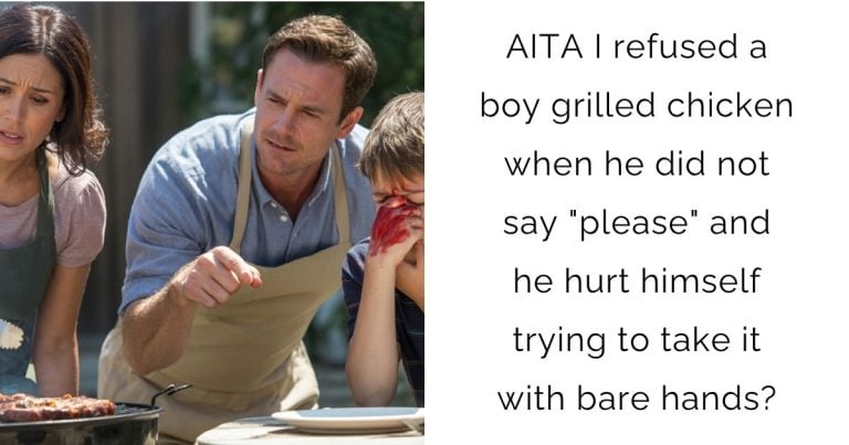 AITA I refused a boy grilled chicken when he did not say “please” and he hurt himself trying to take it with bare hands?