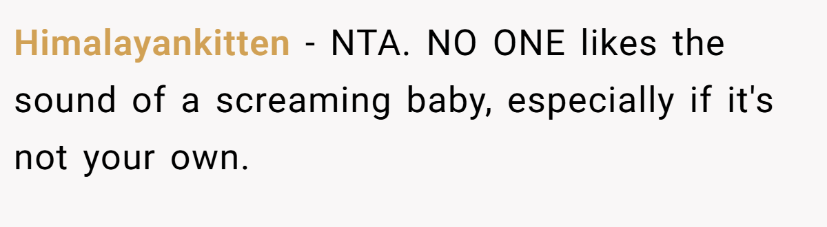 Himalayankitten − NTA. NO ONE likes the sound of a screaming baby, especially if it's not your own.