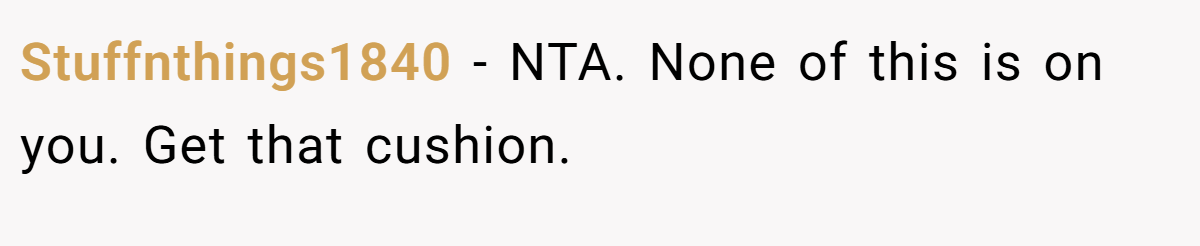 Stuffnthings1840 − NTA. None of this is on you. Get that cushion.