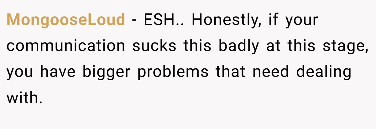 MongooseLoud - ESH.. Honestly, if your communication sucks this badly at this stage, you have bigger problems that need dealing with.