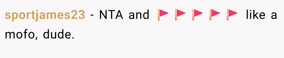 sportjames23 - NTA and 🚩🚩🚩🚩🚩 like a mofo, dude.