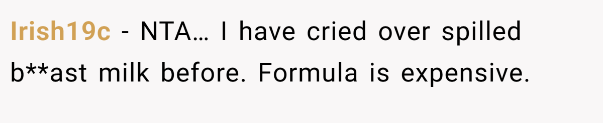 Irish19c − NTA… I have cried over spilled b**ast milk before. Formula is expensive.