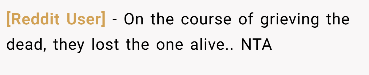 [Reddit User] - On the course of grieving the dead, they lost the one alive.. NTA