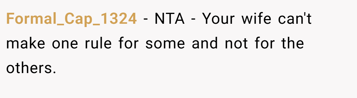Formal_Cap_1324 − NTA - Your wife can't make one rule for some and not for the others.