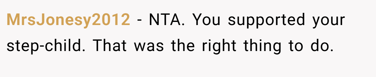 MrsJonesy2012 − NTA. You supported your step-child. That was the right thing to do.
