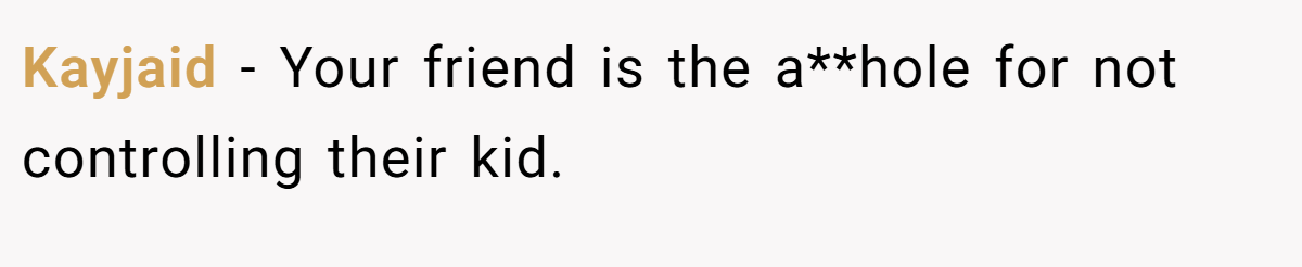 Kayjaid − Your friend is the a**hole for not controlling their kid.