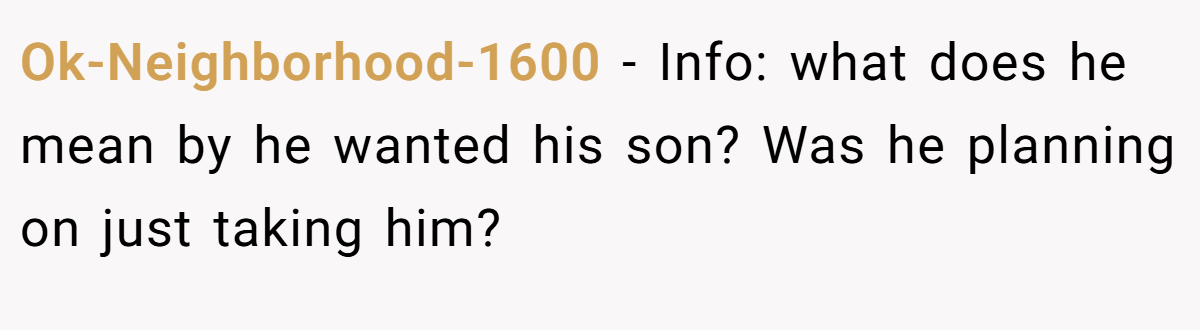 Ok-Neighborhood-1600 − Info: what does he mean by he wanted his son? Was he planning on just taking him?