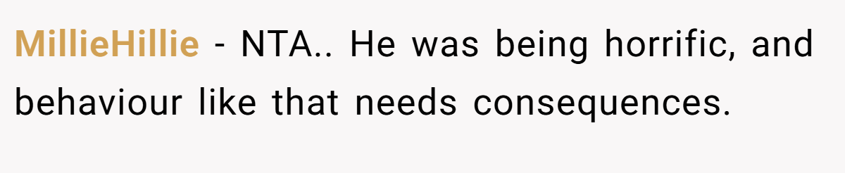 MillieHillie - NTA.. He was being horrific, and behaviour like that needs consequences.