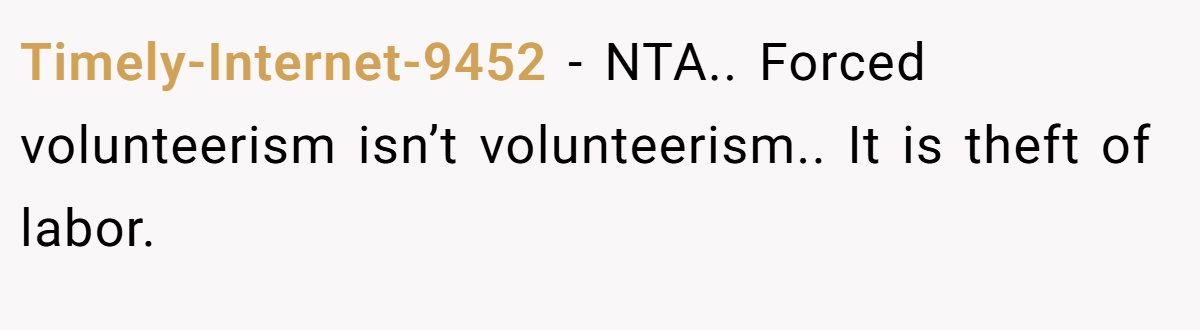 Timely-Internet-9452 − NTA.. Forced volunteerism isn’t volunteerism.. It is theft of labor.