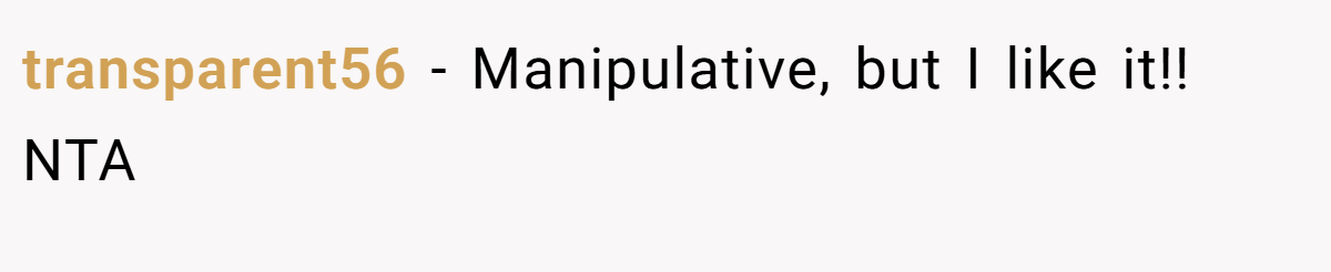 transparent56 − Manipulative, but I like it!! NTA