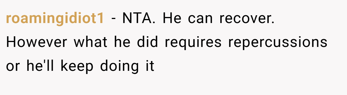 roamingidiot1 − NTA. He can recover. However what he did requires repercussions or he'll keep doing it