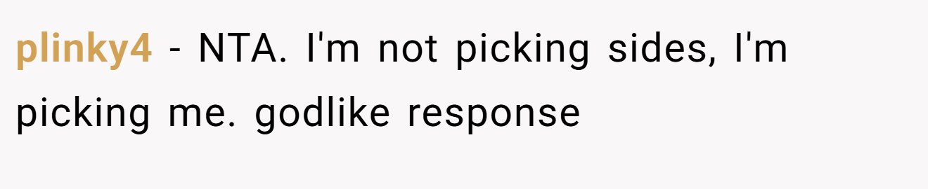 plinky4 - NTA. I'm not picking sides, I'm picking me. godlike response