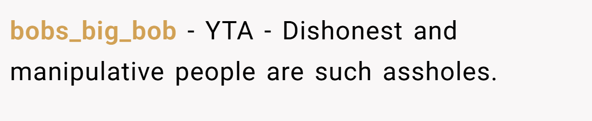 bobs_big_bob − YTA - Dishonest and manipulative people are such assholes.
