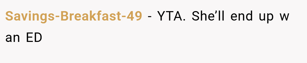 Savings-Breakfast-49 − YTA. She’ll end up w an ED