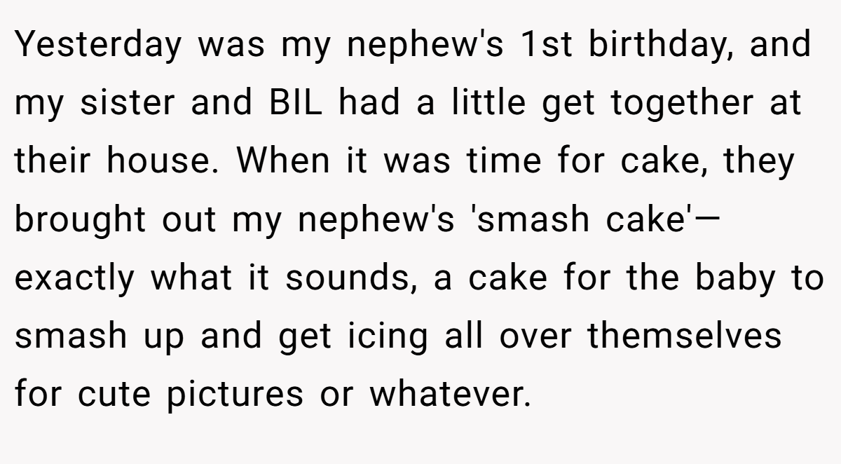 Yesterday was my nephew's 1st birthday, and my sister and BIL had a little get together at their house. When it was time for cake, they brought out my nephew's 'smash cake'—exactly what it sounds, a cake for the baby to smash up and get icing all over themselves for cute pictures or whatever.