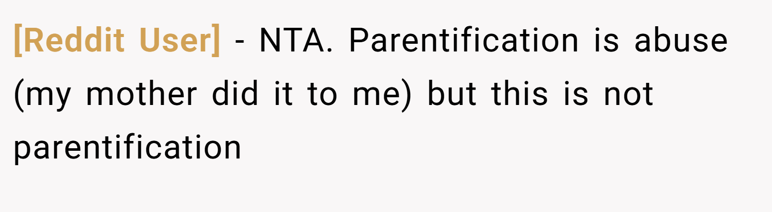 [Reddit User] − NTA. Parentification is abuse (my mother did it to me) but this is not parentification