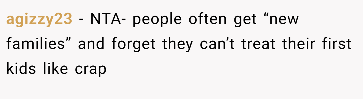 agizzy23 − NTA- people often get “new families” and forget they can’t treat their first kids like crap