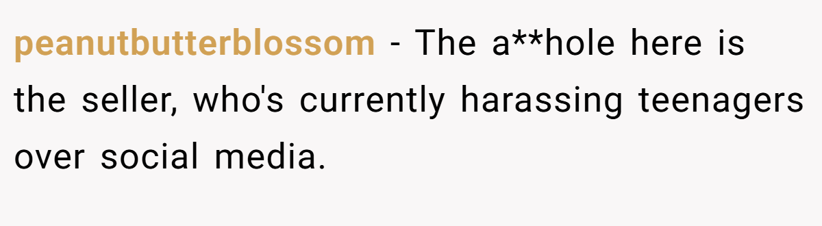 peanutbutterblossom − The a**hole here is the seller, who's currently harassing teenagers over social media.