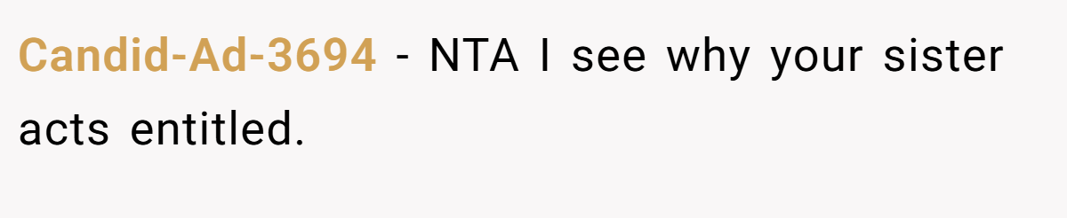 Candid-Ad-3694 − NTA I see why your sister acts entitled.