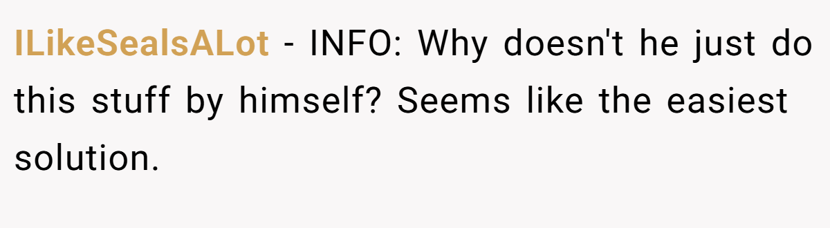 ILikeSealsALot − INFO: Why doesn't he just do this stuff by himself? Seems like the easiest solution.
