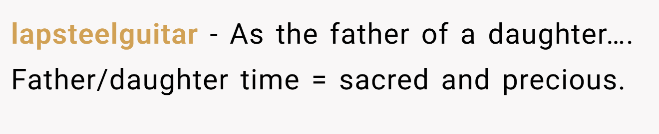 lapsteelguitar − As the father of a daughter…. Father/daughter time = sacred and precious.