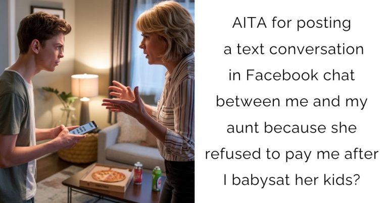 AITA for posting a text conversation in Facebook chat between me and my aunt because she refused to pay me after I babysat her kids?