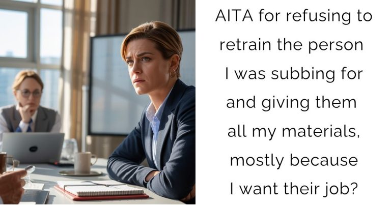 AITA for refusing to retrain the person I was subbing for and giving them all my materials, mostly because I want their job?