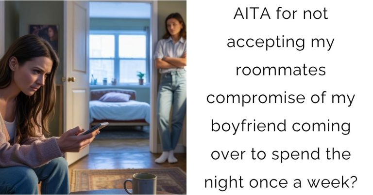 AITA for not accepting my roommates compromise of my boyfriend coming over to spend the night once a week?