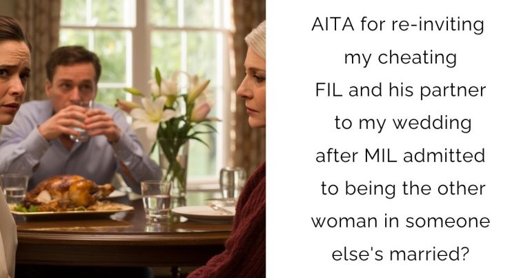 AITA for re-inviting my cheating FIL and his partner to my wedding after MIL admitted to being the other woman in someone else’s married?