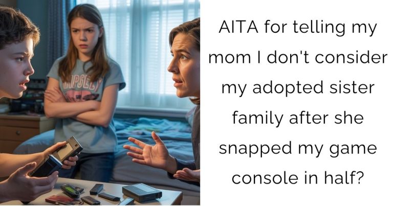 AITA for telling my mom I don’t consider my adopted sister family after she snapped my game console in half?