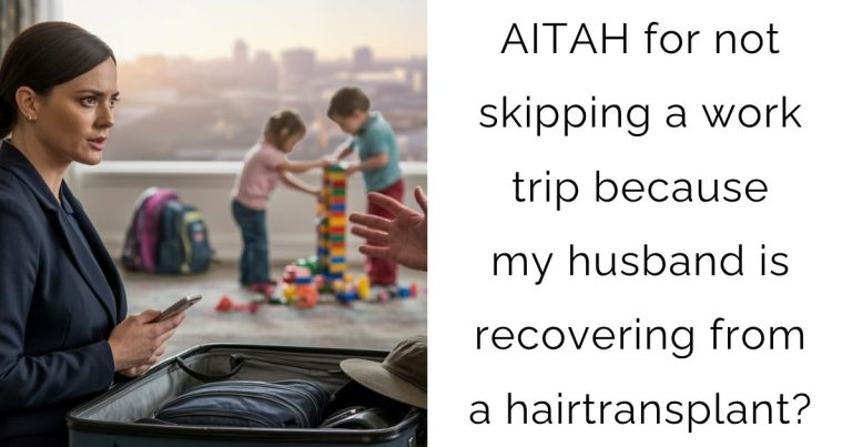 AITAH for not skipping a work trip because my husband is recovering from a hairtransplant?