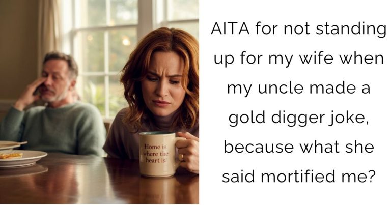 AITA for not standing up for my wife when my uncle made a gold digger joke, because what she said mortified me?