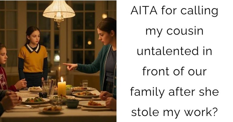 AITA for calling my cousin untalented in front of our family after she stole my work?